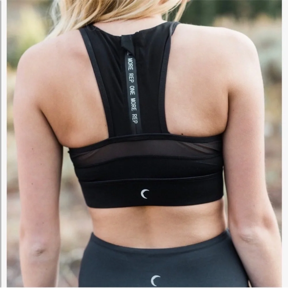 Zyia sports bra camouflage print mesh panel black gray zip back size small